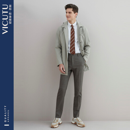 VICUTU Shopping Mall Same Style Men's Windbreaker Mid-Length Spring and Autumn Style Hooded Casual Versatile Jacket Brown M