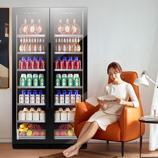 Vincase double-door wine cabinet constant temperature wine cabinet moisturizing large capacity air-cooled double-door refrigerator embedded wine cabinet home living room commercial display cabinet tea and liquor fresh cabinet 1.9 meters dual temperature zone (ice bar + ice bar) 800L thin 550mm deep