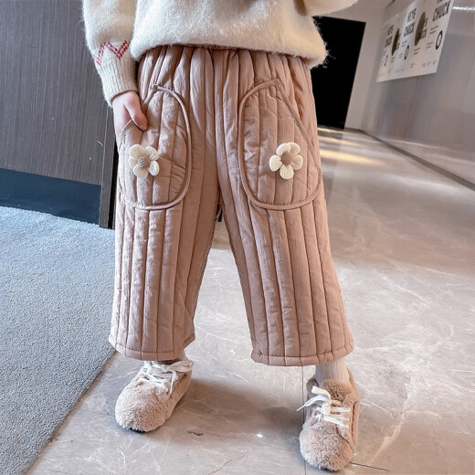 Water Flower Girl's Pants Autumn and Winter Winter Outerwear Three-layer Thickened Cotton Pants Children's Fashionable Winter Clothes for Baby Girls All-match Pants Little September Children's Clothes/Flower Velvet Cotton Pants Brown Color 90cm