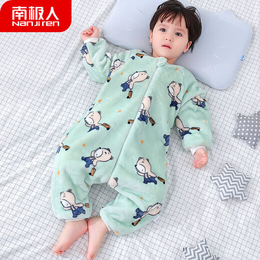 Nanjiren baby split-leg sleeping bag spring, autumn and winter flannel home clothes children's anti-kicking quilt baby coral velvet pajamas 80cm