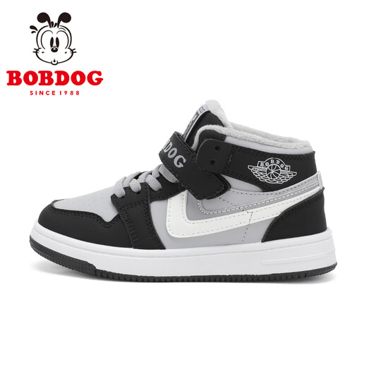 BOBDOG children's shoes warm high-top sneakers winter boys' velvet children's sports shoes 106525103 black/sky gray 37