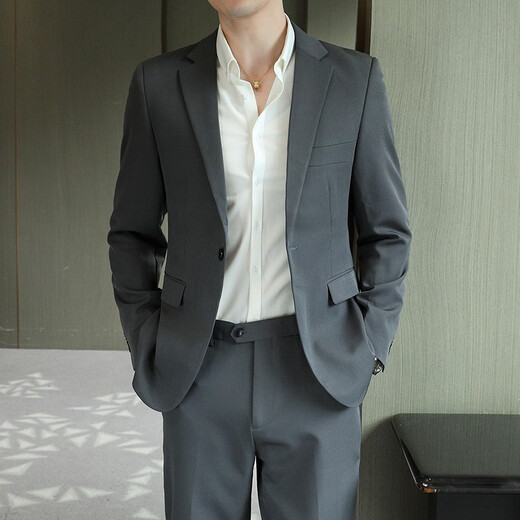 Playboy suit men's fashion Korean style trendy business professional formal wear versatile young and middle-aged male groomsmen jacket 2088 gray XL