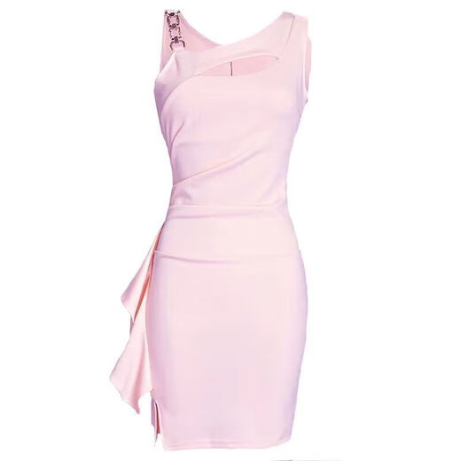 Quanyingyue sense sexy hollow air quality celebrity short hip-covering suspender dress cocktail party annual meeting evening dress trendy pink mall quality S recommended 70-80Jin Jin is equal to 0.5 kg