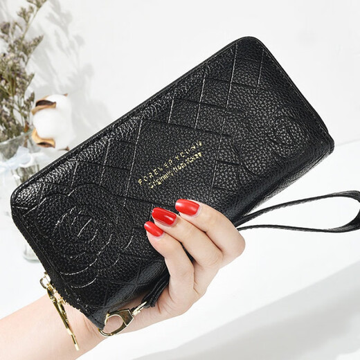 袋鼠魔方女士手拿长款钱包女皮轻奢休闲大容量时尚简约轻便女包大学生旅行 新增枣红色(软皮双拉)