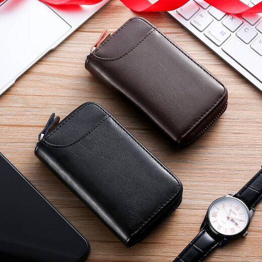 MAIWEINI genuine cowhide car key bag men's large capacity zipper bag women's waist hanging key bag trendy card bag driver's license black 12 key slots + 2 card slots