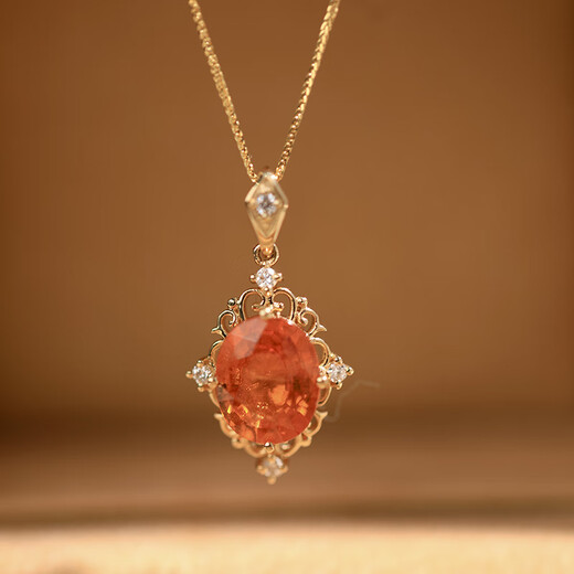 Weidie 18k gold natural Fanta stone pendant diamond inlaid with large carat bright orange natural Fanta stone retro warm sun color only pendant