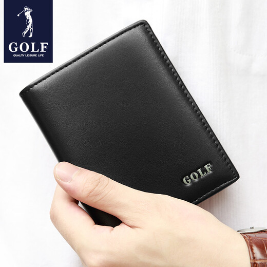 高尔夫（GOLF）头层牛皮男士钱包柔软耐磨牛皮男款钱包时尚商务真皮父亲节礼物 黑色竖款