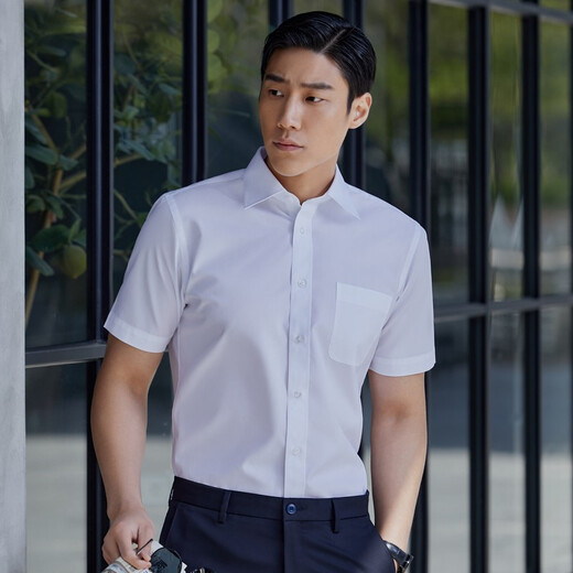 YOUNGOR short-sleeved shirt men's no-iron shirt cotton polyester fabric anti-wrinkle flat easy care new product white GSNP19001BJA 41 (175/96A)