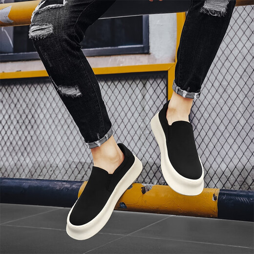 dkcci老北京布鞋男夏季透气冰丝软底休闲板鞋一脚蹬工作防滑黑色帆布鞋 黑色 26 (260mm) 42