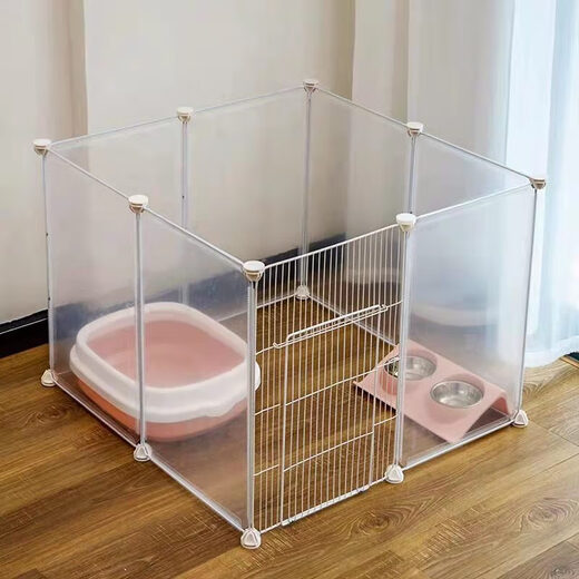 Dog fixed-point toilet fence, anti-jailbreak cat cage, isolation door, free combination training, small and medium-sized dog fence, heightened version, transparent 10 pieces with door, default delivery as shown in the picture