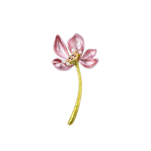 QUAMER Gold Store Model Love Lotus Pink Lotus Brooch Women's High-end Exquisite Oil Drop Flower Chinese Style Corsage Western Pink
