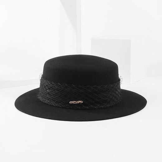 EE new winter style British retro versatile wool hat Winter Australian woolen casual hat for women Brown + black gauze (no decoration) M (56-58cm)