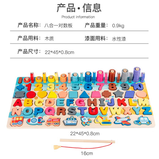 9合1配对板婴幼儿蒙氏早教益智玩具2-3岁宝宝积木拼图数字形状认知智力儿童开发一周岁男女小孩生日礼物 8合1交通对数板【八种玩法】
