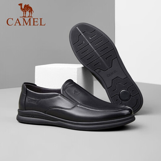 Camel (CAMEL) business casual shoes autumn middle-aged men's soft leather slip-on shoes A132287560-1 black 39