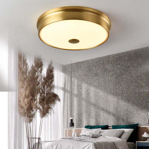 Villa entrance light, outdoor ceiling light, self-built house entrance ceiling light, door light on the door, all-copper balcony aisle, new Chinese style modern simple entrance corridor, entrance hall, glass waterproof lamp, large size - diameter 42*height 11cm (LED three-color 48W*2
