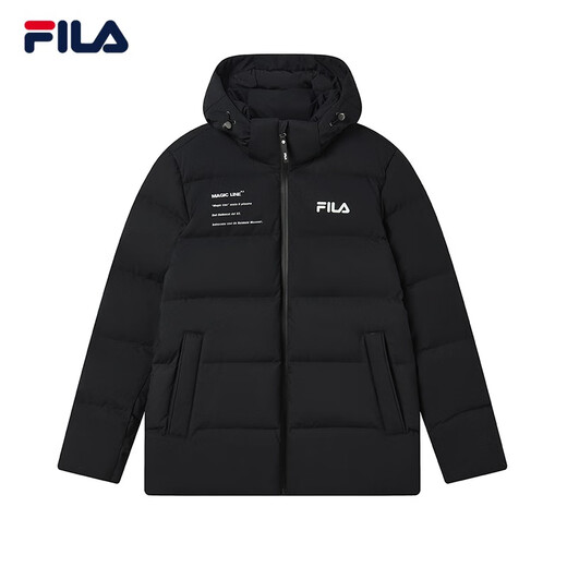 FILA Down Jacket Men's Winter Warm Hooded Sports Casual Long Sleeve Thickened Jacket Cardigan Men's Top True Black-BK XL 180/100A