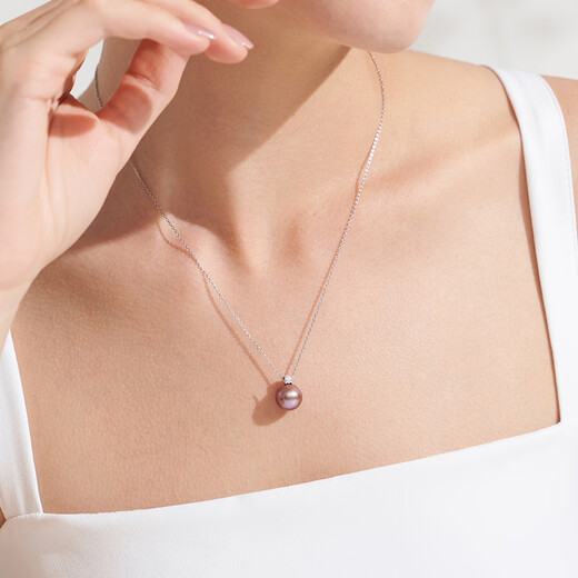 Tahiti Princess Style Pearl Pendant 18K Gold Edison Purple Freshwater Pearl Necklace 10 Points Moissanite + 925 Silver Chain Purple Edison 14-14.5mm