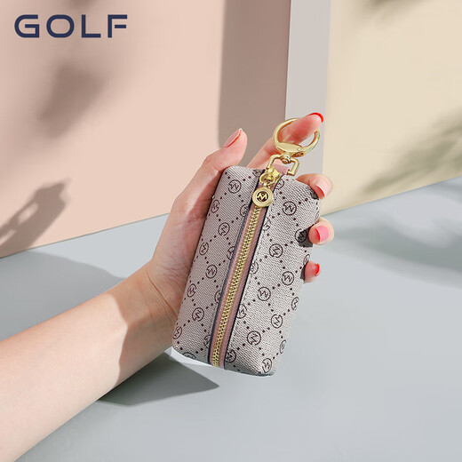 高尔夫（GOLF）钥匙包女时尚印花多功能汽车钥匙扣零钱包汽车锁匙扣礼盒装送女友 烟粉杏色