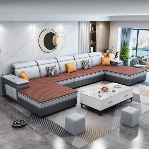 Ou Taiqi sofa living room household large and small apartment fabric straight row left and right imperial concubine combination minimalist light luxury style technology cloth sofa custom shot (contact customer service) cotton and linen cloth (high resilience sponge style)