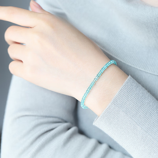 Tingbai Daimeng Neon Blue Apatite Bracelet Women's 18K Gold Colorful Beaded Bracelet Jewelry as a Family Gift 3-4mm/Apatite Bracelet 16cm