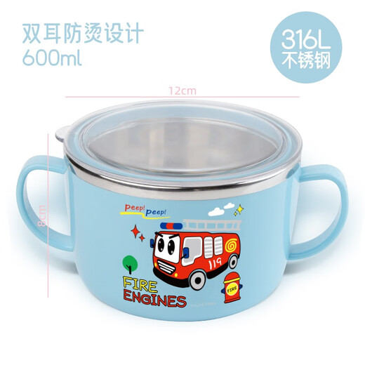 Beedingka estilo coreano coreano 316 316 acero inoxidable Escuela primaria Sopa de sopa Tazón de arroz para niños con tapa de doble capa sellada Tazón de doble manejo [316L] Pony-600ml+ Vigerhina