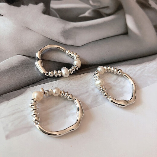 Zhenla Imitation Freshwater Pearl Broken Silver Ring for Women, Light Luxury Index Finger, Elastic Niche Design, Fashionable Personality and Versatile Finger (1 Pack) Imitation Broken Silver Ring A10-202 Opening Adjustable