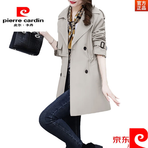 Pierre Cardin (pierre cardin) windbreaker women's early spring and autumn wear 2025 new small people this year's popular fashion mid-length coat coat women's coffee color L (105-115Jin Jin equals 0.5 kg)