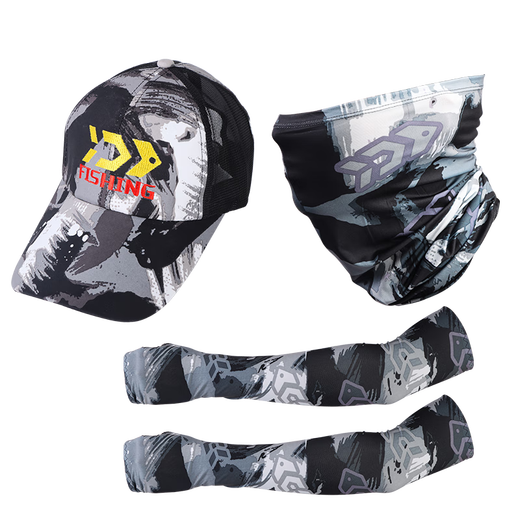 Xionghuo fishing hat, same style for men and women, three-piece set of sun protection equipment, ice silk sleeves, protective mask, Luya summer fishing equipment, three-piece set of summer sun protection equipment, gray