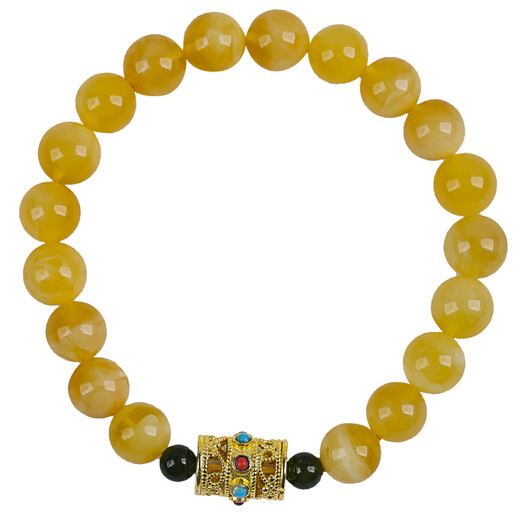 Ouchini beeswax bracelet, amber cloisonné enamel craft bucket bead bracelet, beeswax chicken oil yellow jasper multi-treasure bracelet