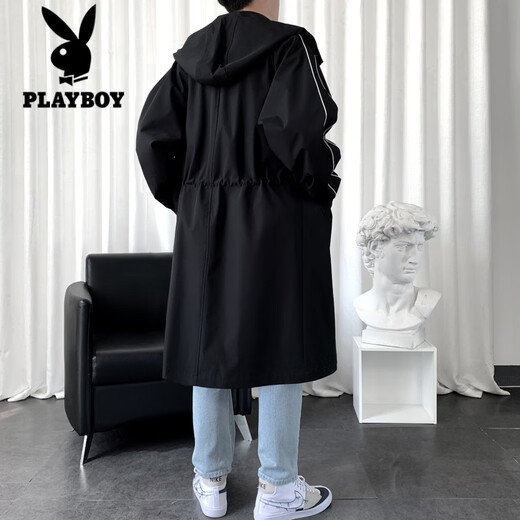Playboy Windbreaker Men's Jacket Mid-Length Summer High-Level Men's Coat 2026 New Summer Men's Large Size Men's Clothing Black M 100-120Jin Jin is equal to 0.5 kg