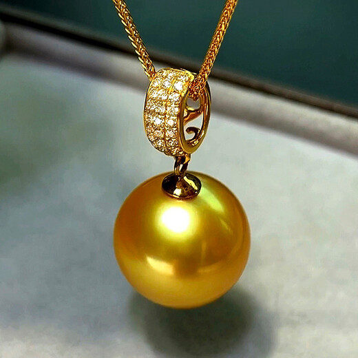 Nanxi selected thick gold 18k gold South African diamond South Sea gold beads pearl pendant single seawater pearl necklace for women Philippine thick gold beads + 18k gold chain 13-14mm basically flawless