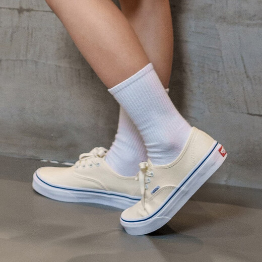 VANS Vans children's shoes official Authentic fresh white shoes blue and white contrast medium and large children's canvas shoes white size 33 actual measured inner length 20.8cm