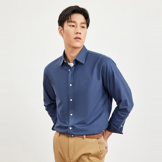 七匹狼长袖衬衫男士秋季纯棉磨毛牛津纺商务休闲职业衬衣男上装