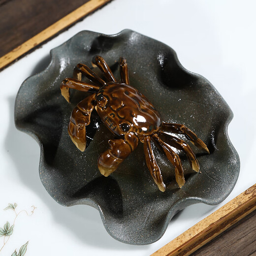 Zun Pot Tea Pet Ornaments Purple Clay Color-Changing Crabs from All Directions Can Bring Good Luck Color-Changing Crabs Lotus Leaf Green