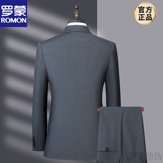 ROMON suit men's suit business casual formal suit Korean version slim groom wedding dress men's suit two-piece new product 9807 blue dark grid L 175/48