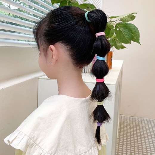 Qianbaolai Japanese and Korean high elastic rope candy color children's hair ties hair accessories seam towel simple rubber band 1# towel ring spring color 50 pieces