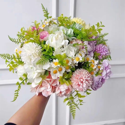 Proposal arrangement, indoor artificial flowers, new rose hydrangea, fake living room table decoration, plastic photo props (buy more for more cost-effectiveness) 7 fork bouquets of rose embroidery