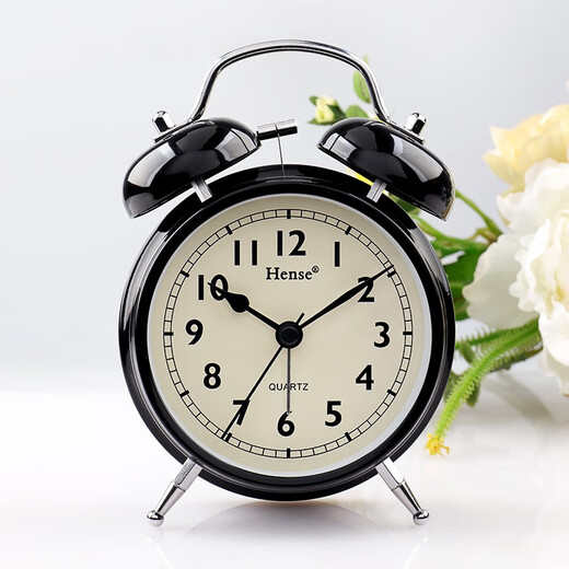 Hanshi (Hense) simple mechanical ring alarm clock, special wake-up artifact for high school students, powerful wake-up sound, children's bedroom dormitory alarm clock, desktop clock, small desk clock HA70 black