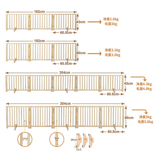 Congteng Pet Fence Dog Fence Indoor Isolation Door Anti-Jailbreak Small Dog Movable Outdoor Foldable Combination - Fixed Tri-fold Fence 1.8m long x 43cm high including 2 pieces
