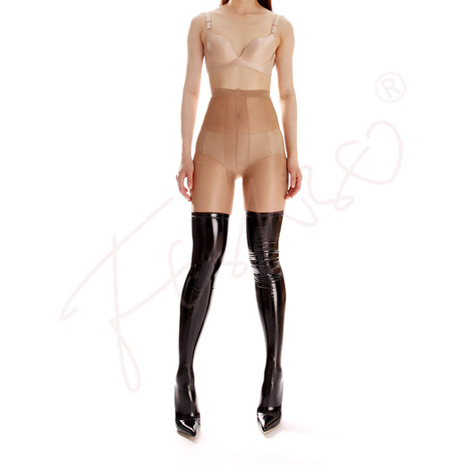 Ftshist sexy plus size cross-dressing mirror high gloss patent leather latex ammonia 12cm super high stiletto heel pointed toe over-the-knee socks boots red 43