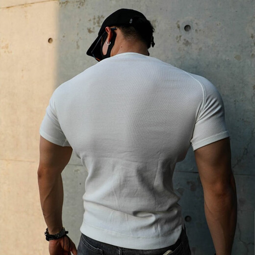 Dameitu (Dameitu) European and American style thick thread henley shirt men's heavyweight sports and leisure T-shirt fitness training slim short sleeve white L recommendation 110-130Jin Jin equals 0.5 kg
