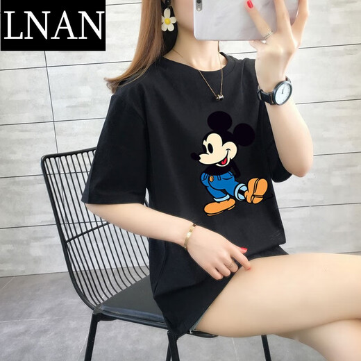 Lnan Women's Short Sleeve T-Shirt für Frauen Sommer 2022 Neues koreanisches Mickey-Druck Loose Student's Half Sleeve Top INS Trendy Red [T-Shirt] 3524 S [vorgeschlagen 80-100jin [Jin ist 0,5 kg]]