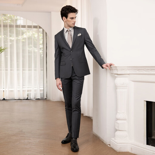 VICUTU men's suit jacket, comfortable wool fabric, versatile suit jacket for business commuting, suit 175B or 78 pants, gray and black suit