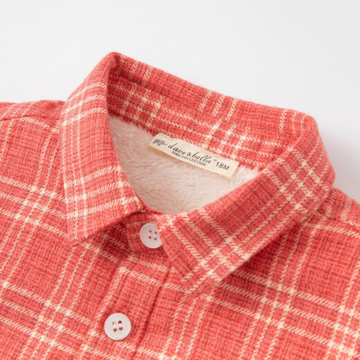 DAVE&BELLA velvet plaid girls' shirts children's shirts boys' long-sleeved tops autumn and winter bottoming shirts baby winter middle and large children red plaid 110 cm (5Y (recommended height 100-110cm))