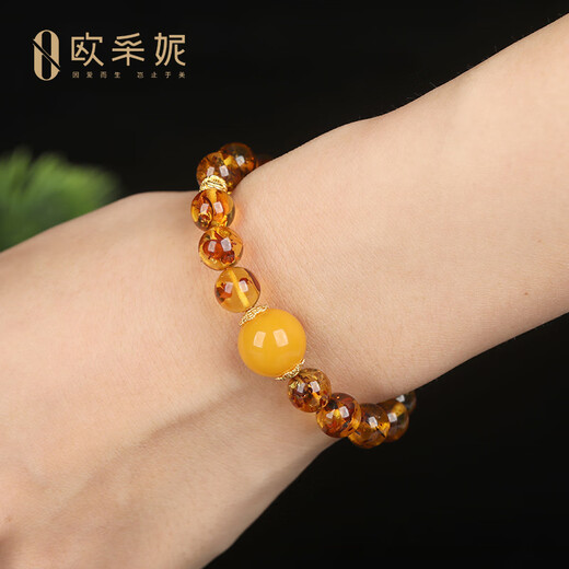 OUCERNY flower amber bracelet natural amber beeswax round beads multi-treasure single circle diy bracelet Baltic inscription gift