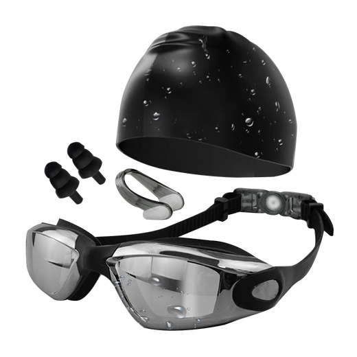 Bo Na Ling swimming goggles and cap set, anti-fog high-definition goggles, large frame, adult men and women, professional anti-horizontal light swimming equipment, swimming goggles + swimming cap, including earplugs + nose clip