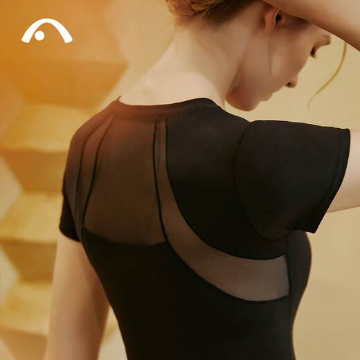 Aixiabu Professional Yoga Wear Women's Top Spring and Summer Pilates Beautiful Back Short Sleeve Sports T-shirt Fitness Wear High-End Nude Large Size Black/Mesh With Breast Pad XL