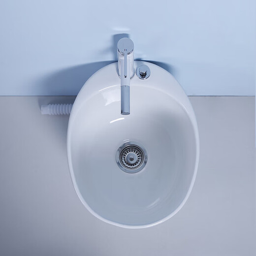 Lujies ceramic footbath basin footbath with water, bathroom porcelain footbath basin footbath bucket household egg-shaped model + white universal faucet complete set of accessories