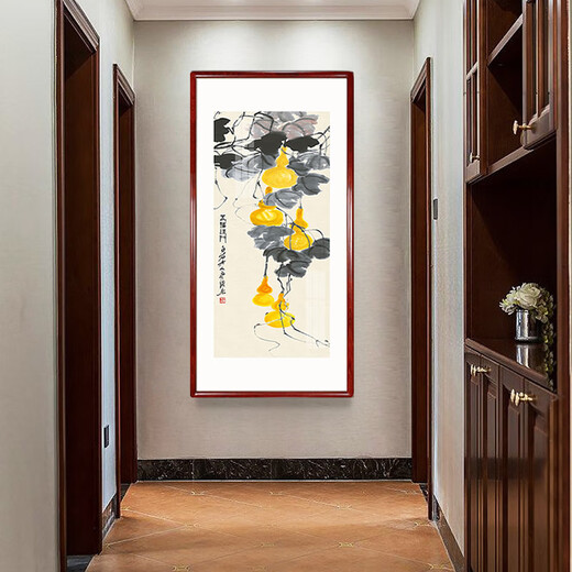 Wanyi Zhang Daqian Shishi Ruyi corridor aisle new Chinese style entrance decorative painting vertical landscape mural living room hanging painting everything goes well 83*163cm (cardboard framed, walnut color frame)