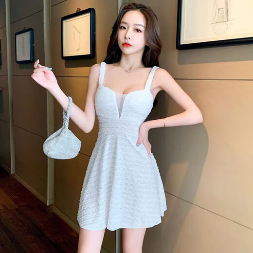 南啵丸夜场收腰遮肚子显瘦性感吊带修身连衣裙夜店女装足浴技师工作服潮 粉色 L